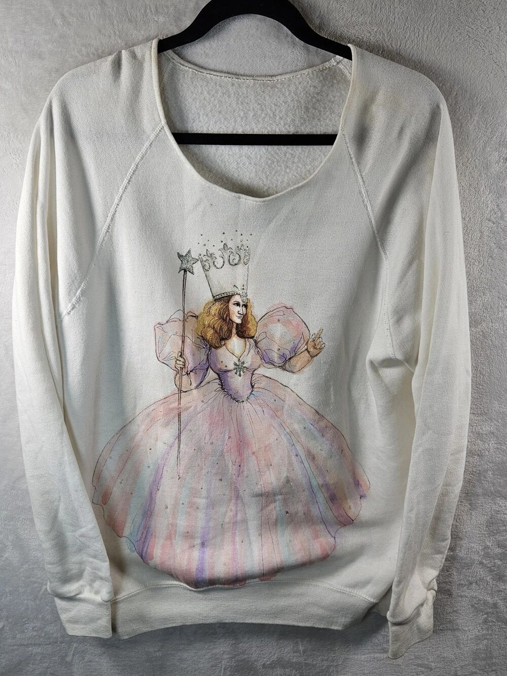 Wizard of Oz Glinda Good Witch Hand painted Sweatshirt White Womens Sz 1X